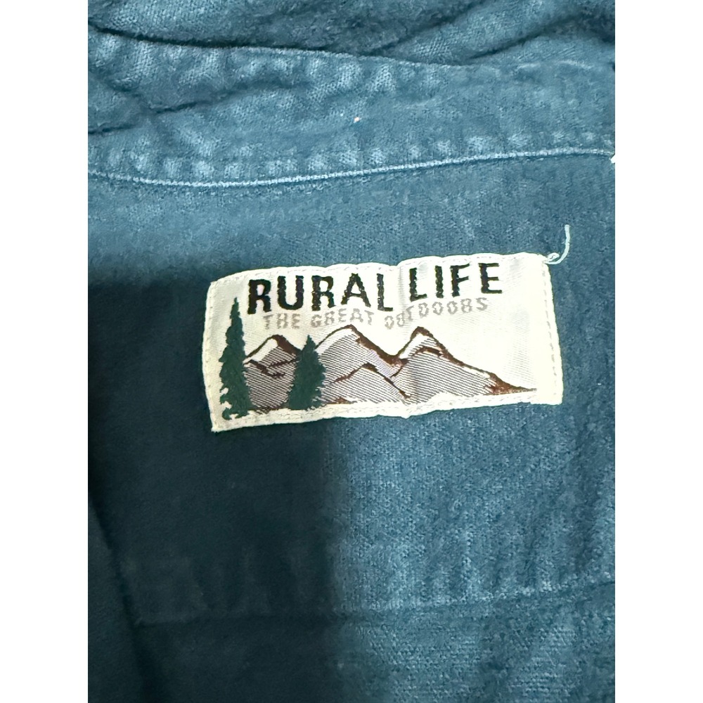 Rural Life The Great Outdoors Mens Large Teal Blue 100% Cotton Utility Shirt L